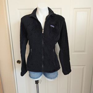 W's Patagonia R series black fleece zip jacket sz M